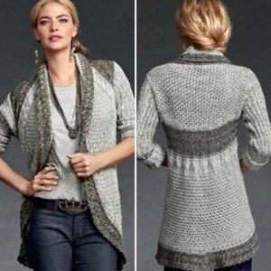 CAbi Shadow Circle Cotton Chunky Knit Open Cardigan Sweater S